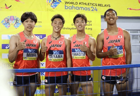 三輪颯太選手と男子400mリレーのメンバー